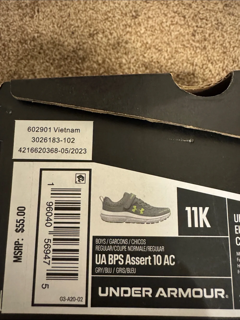Under Armour Kids Gray Sneakers with Neon Yellow Accents